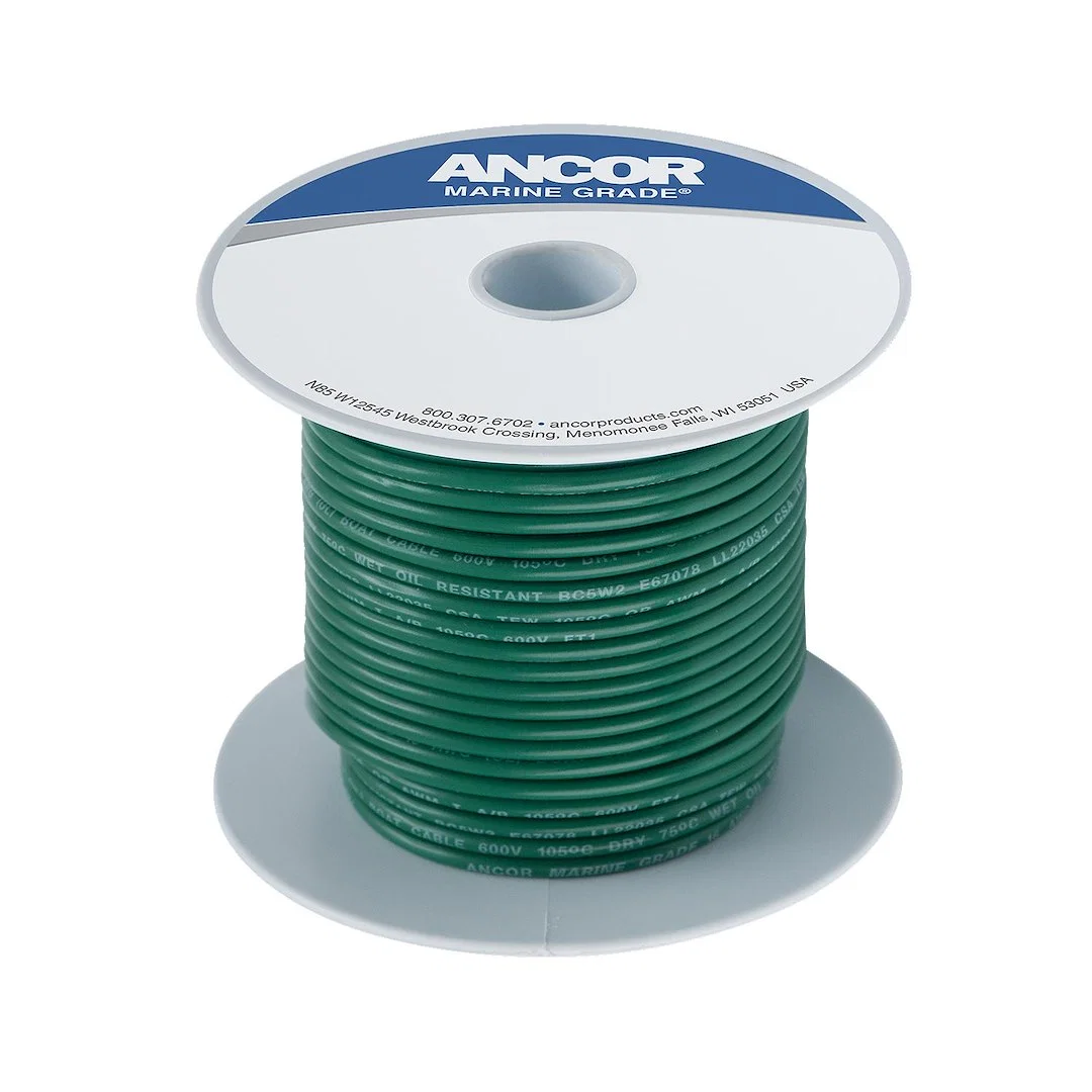111310 – ANCOR Primary Wire, Stranded Conductor 8 Gauge Green 100 Foot Spool Tinned Copper Conductor/ PVC Insulation ...